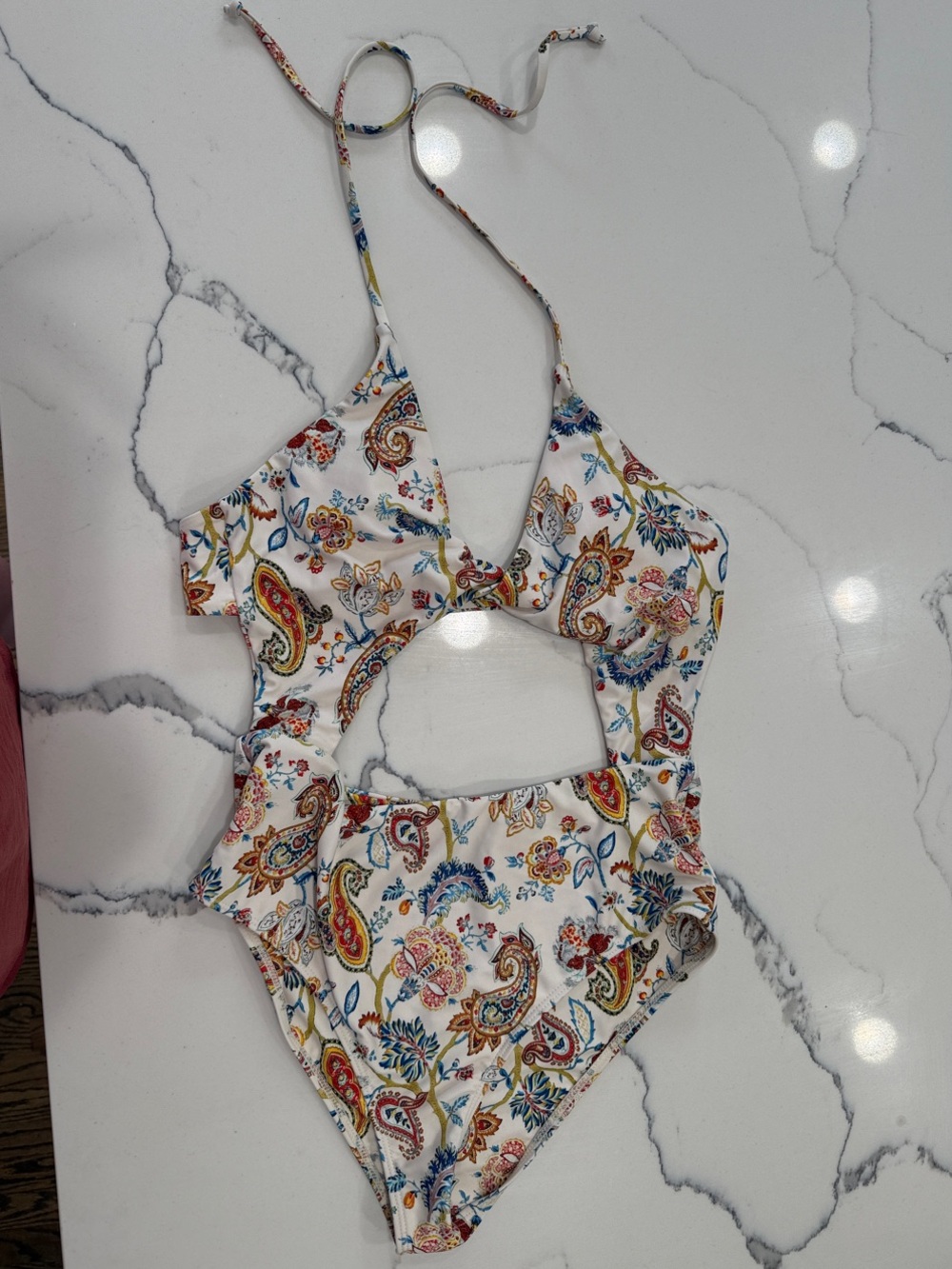 White Paisley Cutout One-Piece Swimsuit